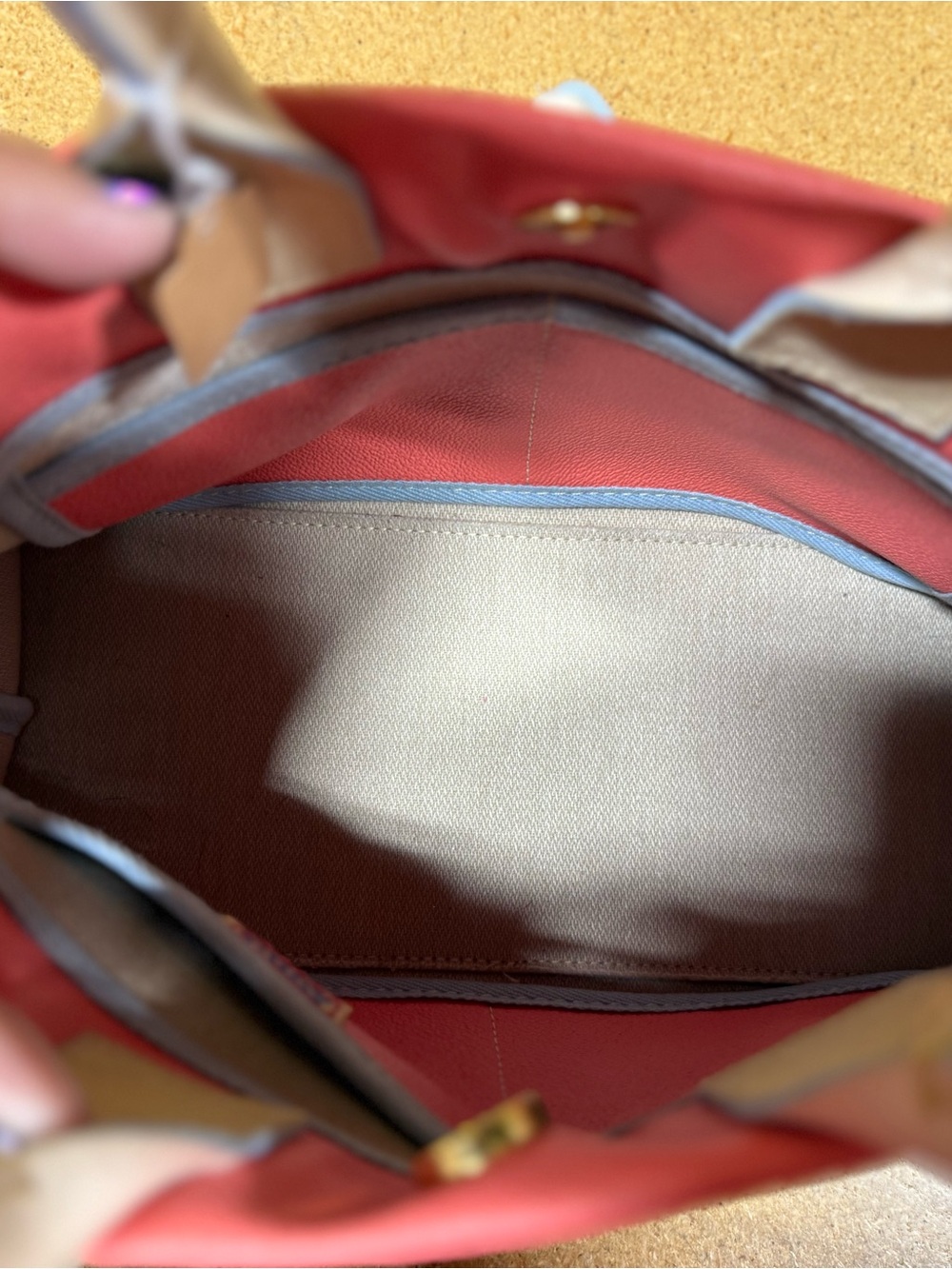 Dooney & Bourke Coral Pink Tote with Cream Handles - Picture 4 of 5
